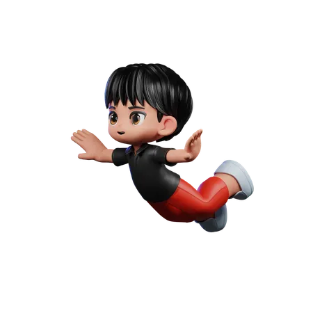 Cute Boy Giving Flying Pose  3D Illustration