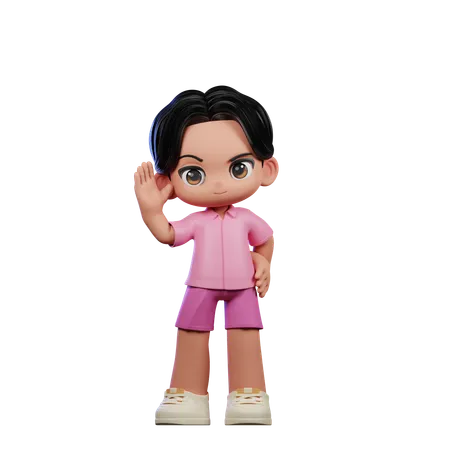 Cute Boy Giving Greeting Pose  3D Illustration