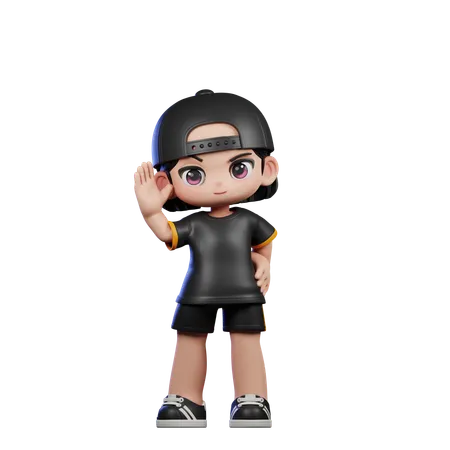 Cute Boy Giving Greeting Pose  3D Illustration