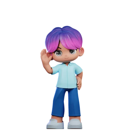 Cute Boy Giving Greeting Pose  3D Illustration