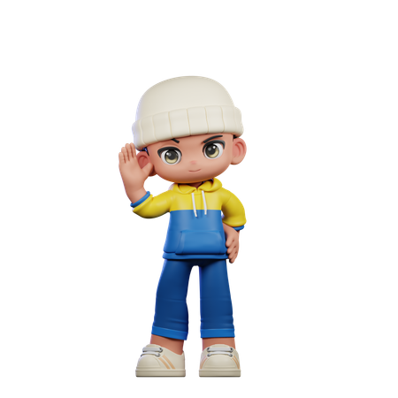 Cute Boy Giving Greeting Pose  3D Illustration