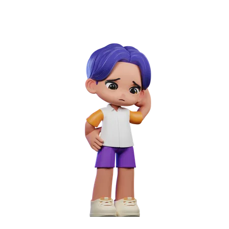 Cute Boy Giving Hair Worry Pose  3D Illustration