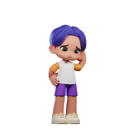 Cute Boy Giving Hair Worry Pose  3D Illustration