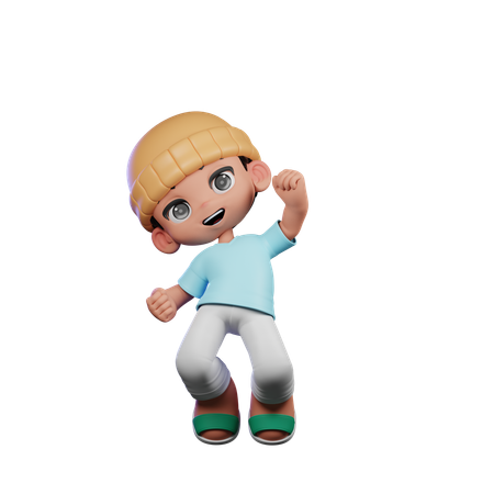 Cute Boy Giving Happy Jump Air Pose  3D Illustration