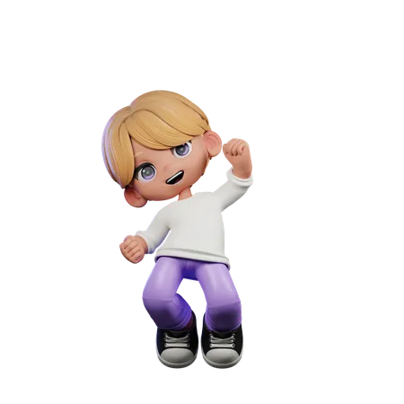 Cute Boy Giving Happy Jump Air Pose  3D Illustration