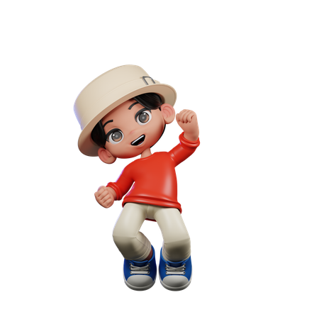 Cute Boy Giving Happy Jump Air Pose  3D Illustration