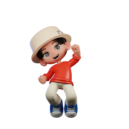 Cute Boy Giving Happy Jump Air Pose  3D Illustration