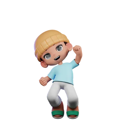 Cute Boy Giving Happy Jump Air Pose  3D Illustration