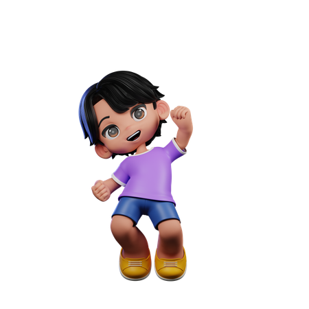 Cute Boy Giving Happy Jump In Air Pose  3D Illustration