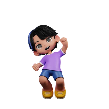 Cute Boy Giving Happy Jump In Air Pose  3D Illustration