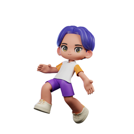 Cute Boy Giving Happy Jumping Pose  3D Illustration