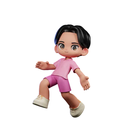 Cute Boy Giving Happy Jumping Pose  3D Illustration