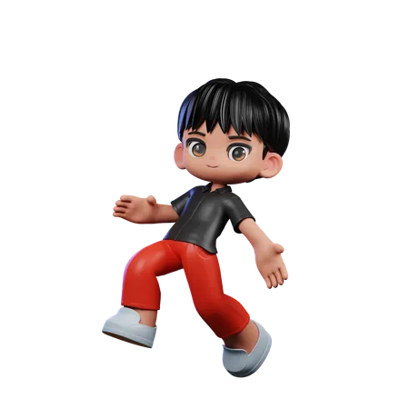 Cute Boy Giving Happy Jumping Pose  3D Illustration