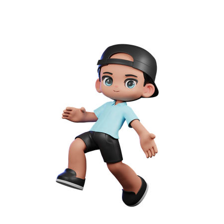 Cute Boy Giving Happy Jumping Pose  3D Illustration