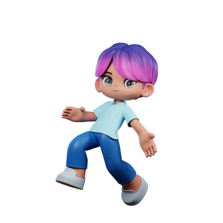 Cute Boy Giving Happy Jumping Pose  3D Illustration