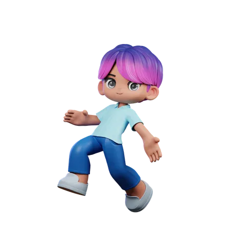 Cute Boy Giving Happy Jumping Pose  3D Illustration