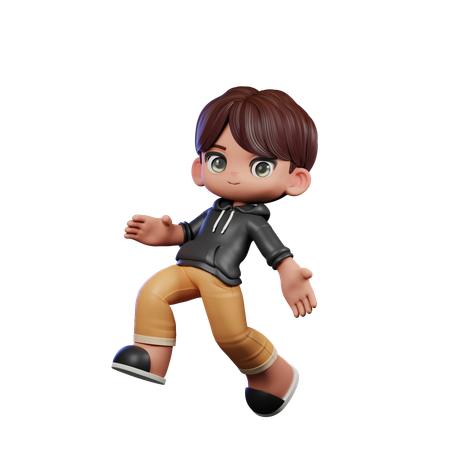 Cute Boy Giving Happy Jumping Pose  3D Illustration