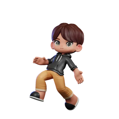 Cute Boy Giving Happy Jumping Pose  3D Illustration