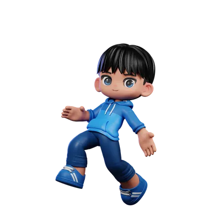 Cute Boy Giving Happy Jumping Pose  3D Illustration