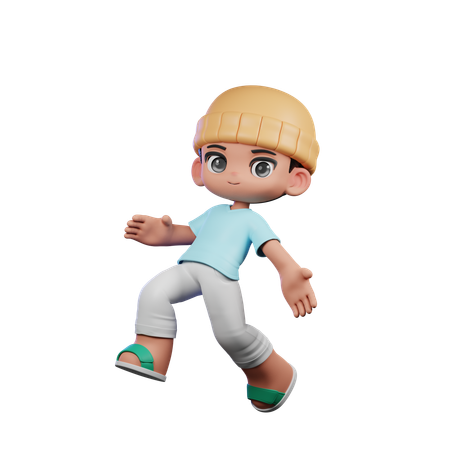 Cute Boy Giving Happy Jumping Pose  3D Illustration