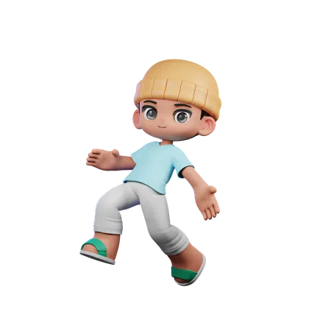 Cute Boy Giving Happy Jumping Pose  3D Illustration