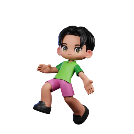 Cute Boy Giving Happy Jumping Pose  3D Illustration