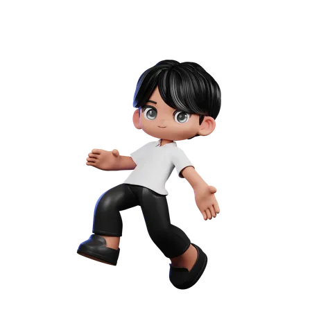 Cute Boy Giving Happy Jumping Pose  3D Illustration