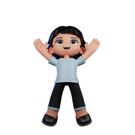 Cute Boy Giving Jump Pose  3D Illustration