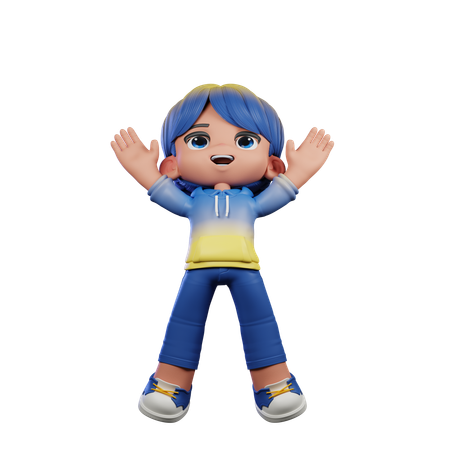 Cute Boy Giving Jump Pose  3D Illustration