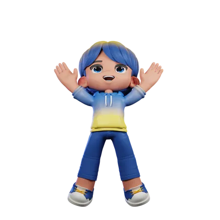 Cute Boy Giving Jump Pose  3D Illustration