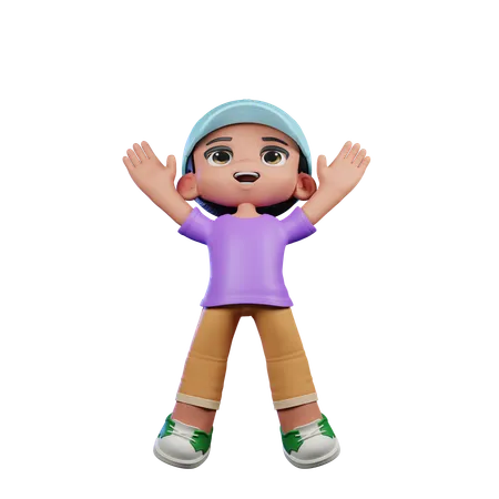 Cute Boy Giving Jump Pose  3D Illustration