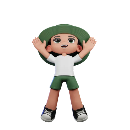 Cute Boy Giving Jump Pose  3D Illustration