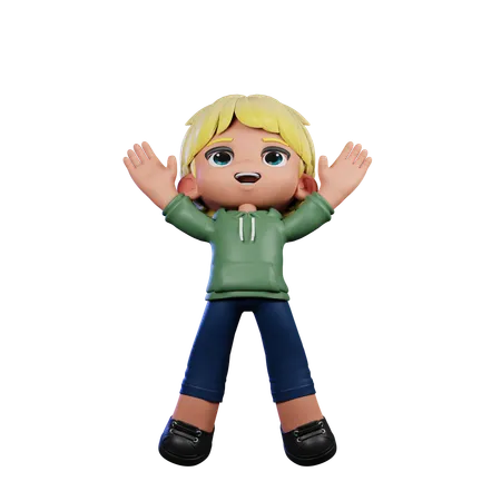 Cute Boy Giving Jump Pose  3D Illustration