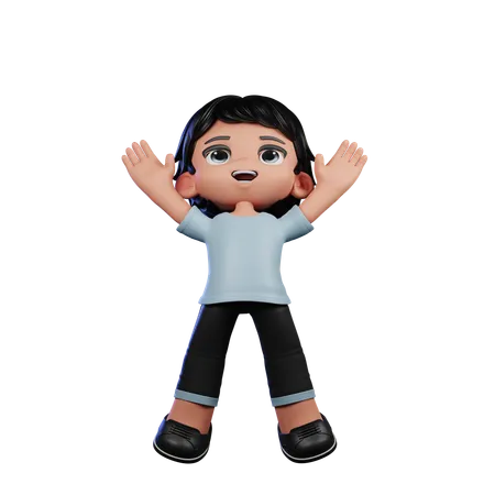 Cute Boy Giving Jump Pose  3D Illustration