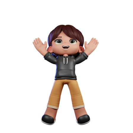 Cute Boy Giving Jump Pose  3D Illustration