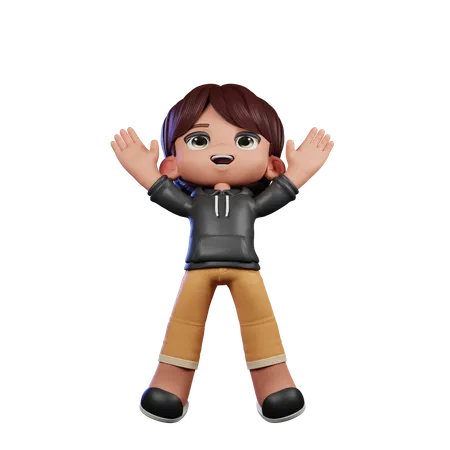 Cute Boy Giving Jump Pose  3D Illustration