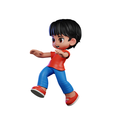 Cute Boy Giving Jump Pose  3D Illustration