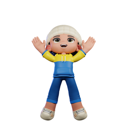 Cute Boy Giving Jump Pose  3D Illustration