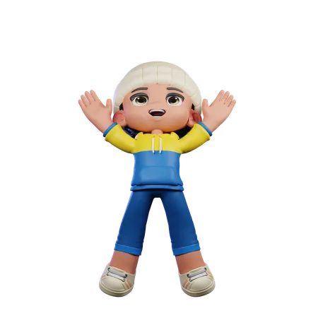 Cute Boy Giving Jump Pose  3D Illustration