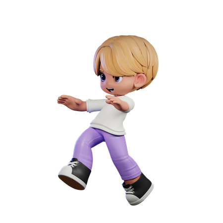 Cute Boy Giving Jump Pose  3D Illustration