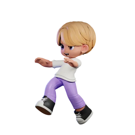 Cute Boy Giving Jump Pose  3D Illustration