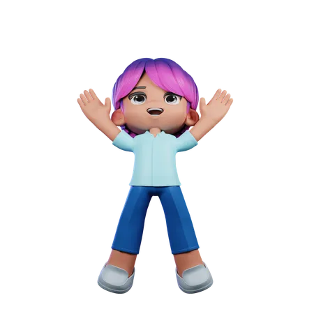 Cute Boy Giving Jump Pose  3D Illustration