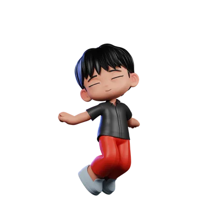 Cute Boy Giving Jumping Air Pose  3D Illustration