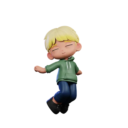 Cute Boy Giving Jumping Air Pose  3D Illustration