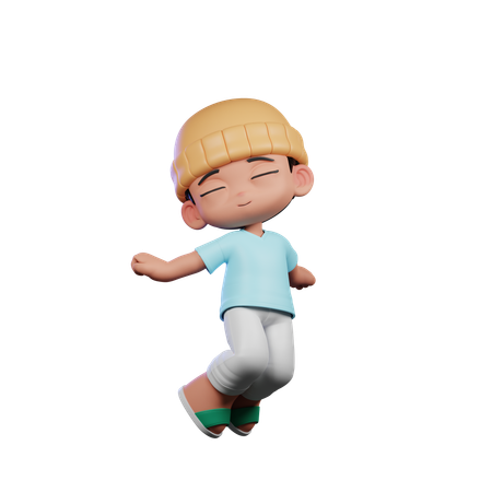 Cute Boy Giving Jumping Air Pose  3D Illustration