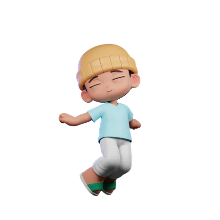 Cute Boy Giving Jumping Air Pose  3D Illustration