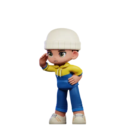 Cute Boy Giving Looking Pose  3D Illustration