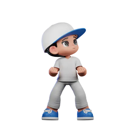 Cute Boy Giving Looking Victorious Pose  3D Illustration