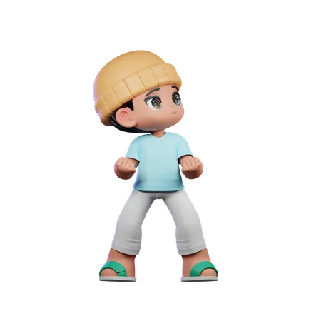 Cute Boy Giving Looking Victorious Pose  3D Illustration