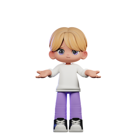 Cute Boy Giving No Idea Pose  3D Illustration